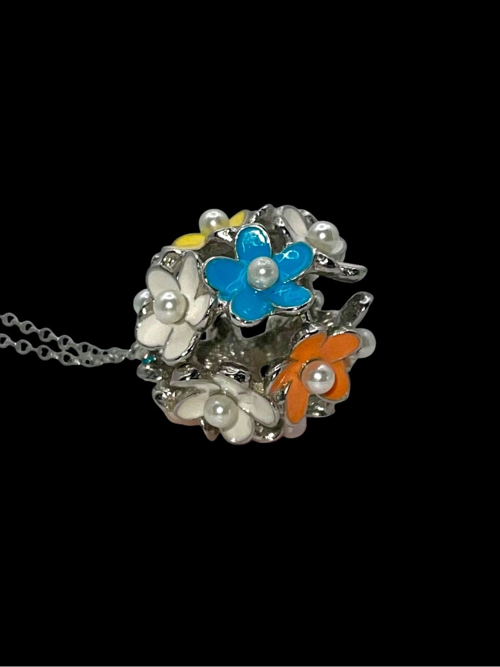 Pier 1 Imports Spring Flower Bouquet Enameled Flower Ball Pendant Necklace - Picture 9 of 15